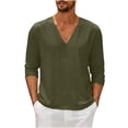 thumbnail image 1 of GigrtiJin Mens Long Sleeve T-Shirt Casual Fall V Neck Solid Color Tops Blouses Plus Size Basic Pullover Undershirt, 1 of 6
