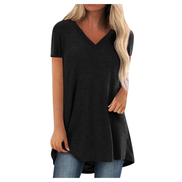 CEHVOM Mode Femme Grande Taille Imprimé Col en V Manches Courtes T-shirt Long Blouse