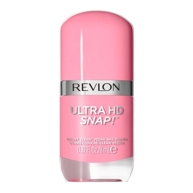 Revlon Ultra HD Snap Vernis à Ongles Végétalien Brillant 8 ml Rose avec Capuchon Arrondi et Bande Argentée, Conçu pour un Séchage Rapide, une Couche Couvrance Totale et une application Lisse Sans Traces à l'Aide d'Un Pinceau Plat, Fait avec 100 % Végétalien, Ingrédients Propres Idéal pour des Manucures Faciles à la Maison.