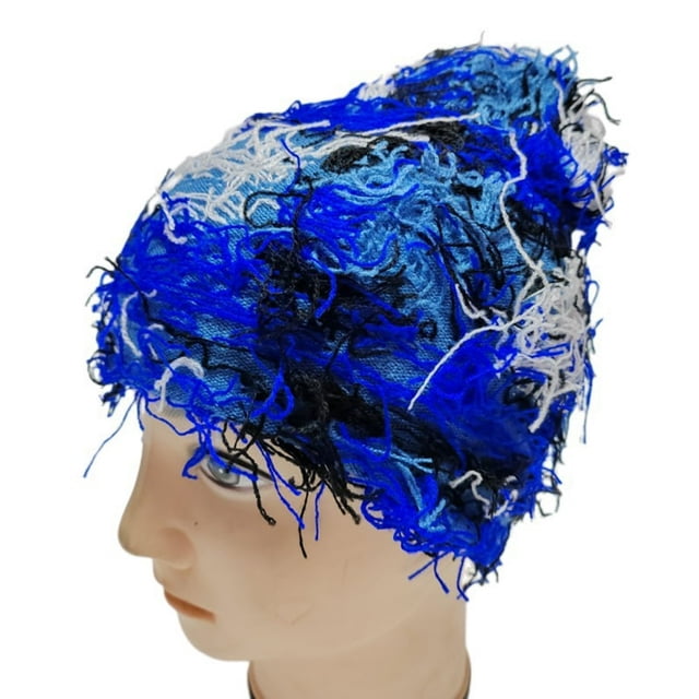 Unisex Cap Club Cosplay Hat Ripped Short Hair Camouflage Color Matching Elastic Beanie Hand Made Windproof Warm Knitted Hat