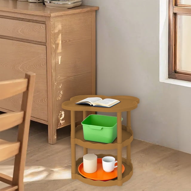Plastic Sofa Side Table with Storage Shelf Small Coffee Table for Living Room Bedroom Movable Floor Standing Nightstand with Cloud Shelf Compact End Table for Couch Bedside Corner Easy Assembly