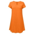thumbnail image 5 of LOVZFMLL Mode Femmes Ample Col en V Été Uni Manches Courtes Robe en Coton et Lin Orange 5TG, 5 of 5