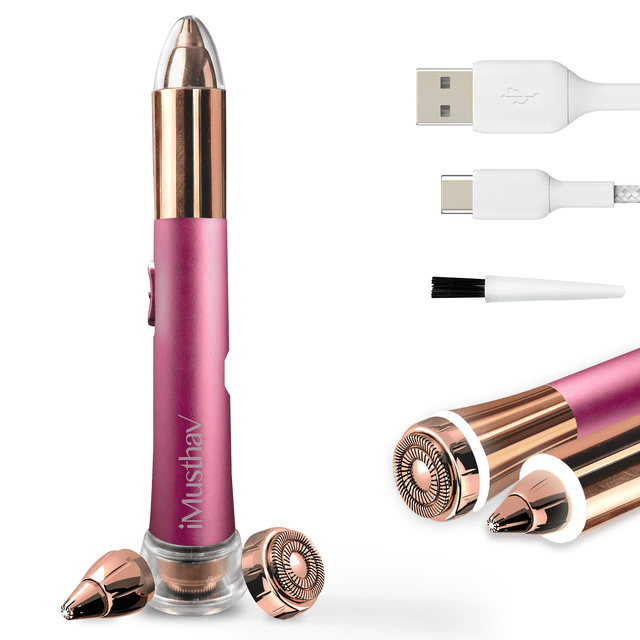 iMusthav 2 in 1 Eyebrow & Facial Hair Remover for Women Flawless Painless Electric Razor Trimmer Shaver 18K Gold-Plated, Rechargeable, 360° LED