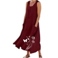 thumbnail image 3 of BiZtdJrK Robes Rouges pour Femmes Été Coton Lin Robe d'Été Grande Taille Sans Manches Fluide Robe Maxi Mode Bohème Graphique Robe Débardeur de Plage avec Poches TG, 3 of 6