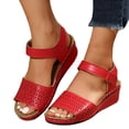 thumbnail image 4 of Cameland Women's New Large Size Hollow Thick Bottom One Line Buckle Wedge Sandals, 4 of 5