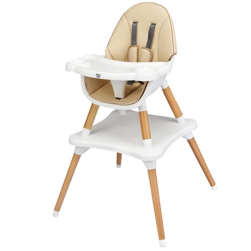 Pemberly Row Baby High Chair Infant Convertible Chair 5 Point Seat Belt Khaki