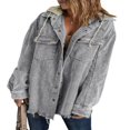 thumbnail image 1 of Womens Corduroy Shacket Jacket Long Sleeve Button Down Color Block Hooded Coat with Pockets, 1 of 7