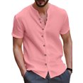 thumbnail image 1 of UKAP Mens T Shirt Stand Collar Tops Short Sleeve Shirts Solid Color Vacation Tee Pink 3XL, 1 of 2