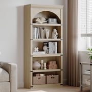 Arched Bookcase 5 Shelf Bookshelf 68.7 in Tall Bookcase Farmhouse Curved Storage Rack Wooden Bookshelves for Home Office, Living Room,Wood Color