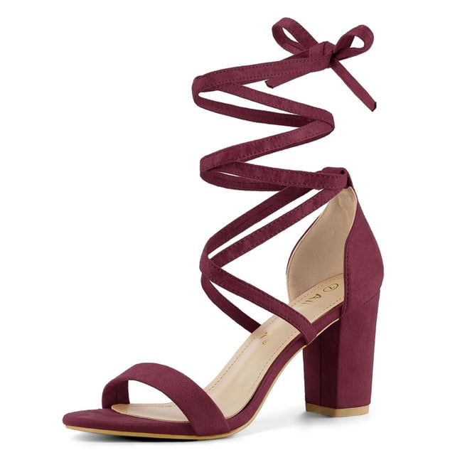 BLISSFUL STEP Sandales à Talon Bloc à Lacets pour Femmes, Couleur Unie avec Bride