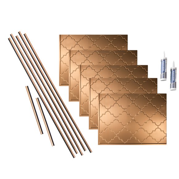 FASÄDE Monaco Decorative Vinyl Backsplash 15 sq ft Kit in Polished Copper