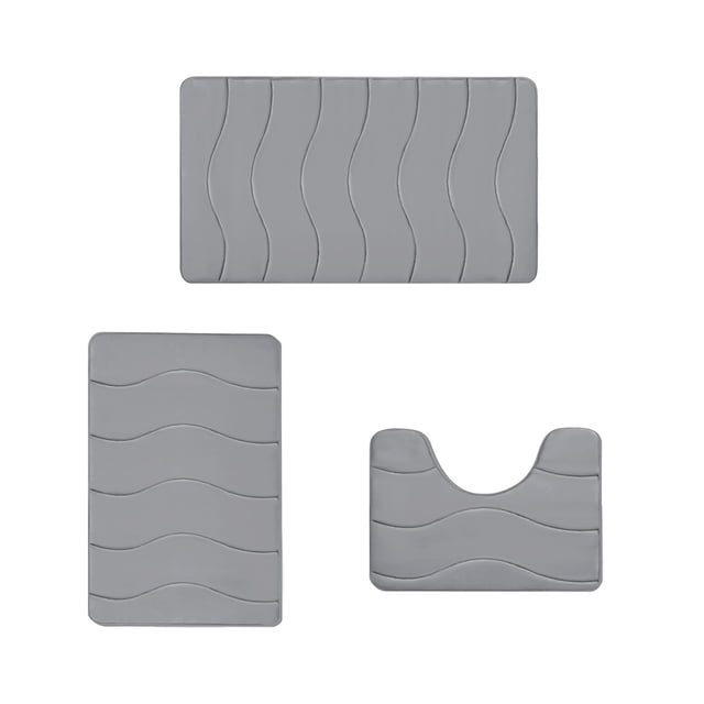 Bath Rugs for Bathroom Memory Foam Bath Mat 3 Set Bathroom Rugs for 3 Pcs Toilet Mats Universal Soft Comfortable Water Absorption Non-Slip Thick Machine Washable Easier To Dry Dark Car Floor Mats