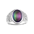 thumbnail image 1 of RYLOS Men's Rings 14K White Gold Nugget Ring with Cabochon Gemstone & Diamonds Alexandrite Rings For Men Size 10, 1 of 7