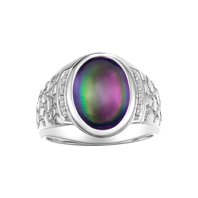 RYLOS Men's Rings 14K White Gold Nugget Ring with Cabochon Gemstone & Diamonds Alexandrite Rings For Men Size 10
