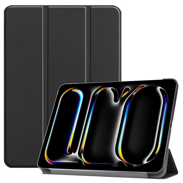 PANDACO Black Leather Folio Case with Smart Cover for iPad Pro 13-inch (2024)