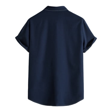 BOBOGOJP Mens Casual Button Down Shirts Casual Cotton Linen Shirt Short Sleeve Button Up Shirts Summer Beach Top,Dark Blue 3XL