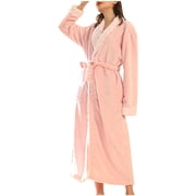 Teissuly Bathrobes For Women Winter Warm Nightgown Couple Robes Pajamas Solid Long Sleeve Drawstring Housecoat Loungewear