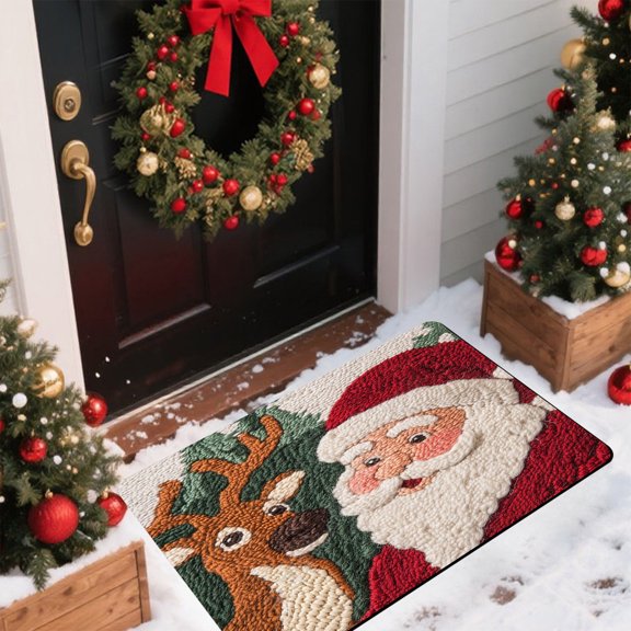 Amzcrzy Polyester Floor Mats Christmas Decorations Faux-Knit Santa Claus Diatomaceous Earth Bath Mat Entrance Doormat Christmas Holiday Decorative Floor Mat Halloween Decorations Fall Decor