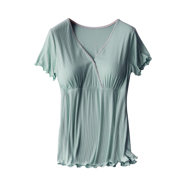 DPTALR Maternity Round Neck Short Sleeve Nursing Top Summer Breastfeeding Blouse