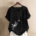 thumbnail image 1 of Économies d'Été! Horkkom Hauts Grande Taille pour Femmes Été Chemises Amples en Lin à Manches Courtes Col Rond Imprimé Floral Blouses Confortables, 1 of 4