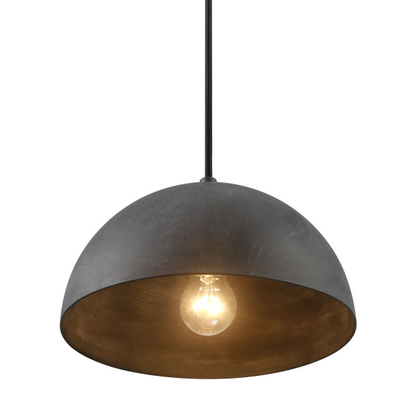 1-Light Pendant Lighting with Concrete-Look Shade and Black Fabric Hanging Cord