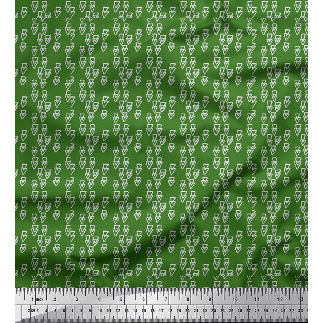 Soimoi Green Cotton Voile Fabric Triangle Geometric Print Fabric by Yard 56 Inch Wide