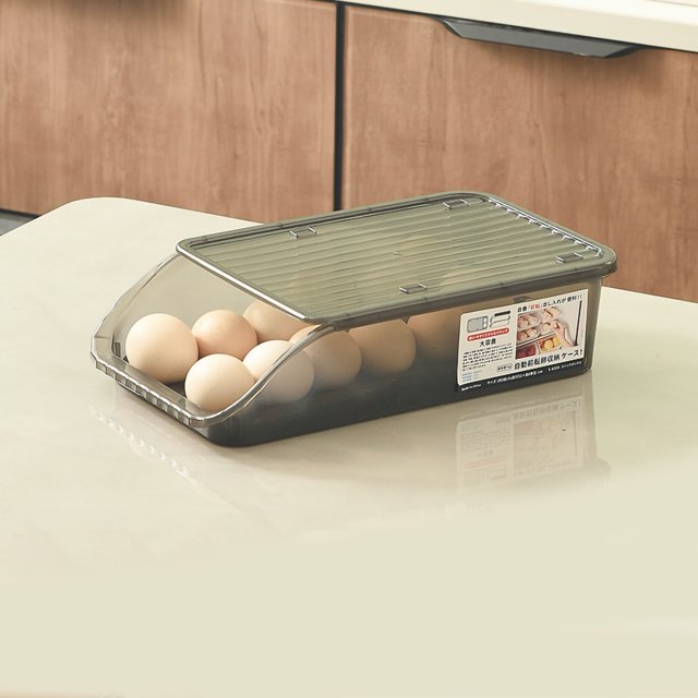 Plastic Egg Storage Box Plastic Automatic Rolling Transparent Thickened Grooved Egg Storage Container for Refrigerator Kitchen