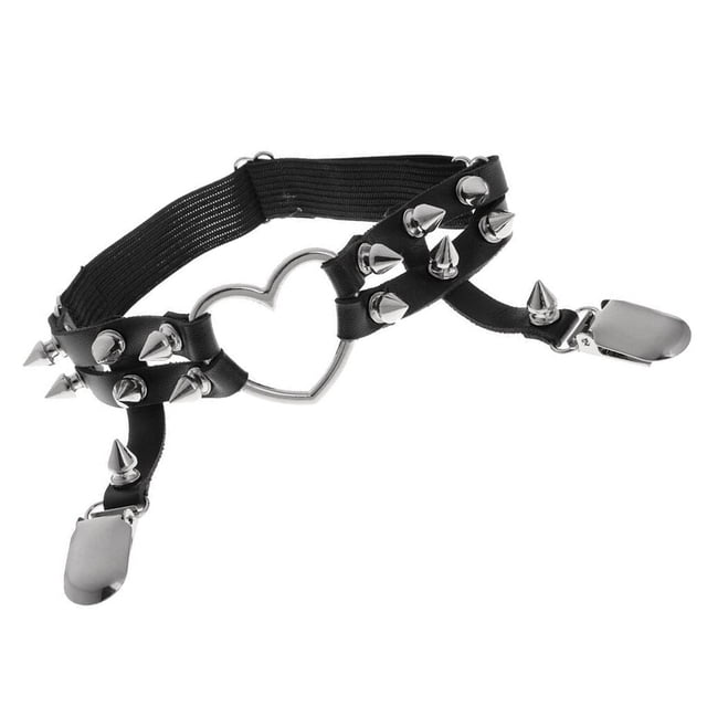 ziyahi Women Star Heart Garters Belts Rivets Gothic Punk Leather Garter Leg Ring #5