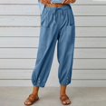 thumbnail image 2 of Women‘s Cotton Linen Pants Drawstring Elastic Waist Capri Pants Lounge Pants with Pockets, 2 of 9