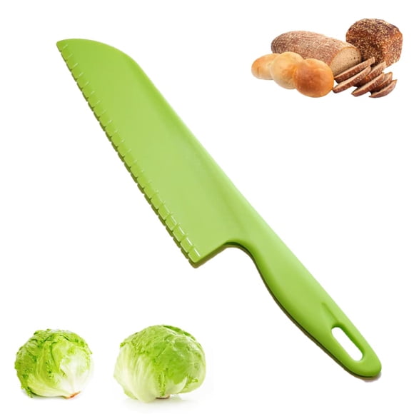 11" Professional Lettuce Knife for Cutting Salad, Fruit, Cake, Bread or Brownies, Plastic Serrated Kitchen Knife Set, Nylon Knife for Nonstick Pans, Pizza Cutter