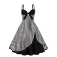 thumbnail image 1 of HKEJIAOI Liquidation d'Économies Robes Décontractées pour Femmes Cadeau de Noël Femmes Mode Décontractée Aguichant Été à Bretelles Nœud Décoratif Imprimé Rétro Panneau Contrasté Robe Blanc, 1 of 8