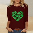 thumbnail image 1 of T-Shirt Ample à Manches Trois-Quarts et Col Rond Imprimé pour la Saint-Patrick pour Femmes, 1 of 6