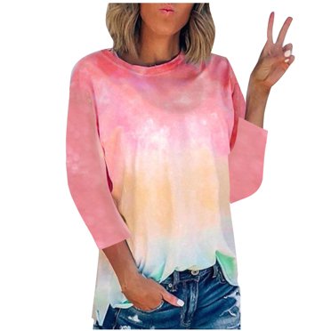 Pisexur Women's Plus Size Shirts Tie Dye Color Block Crewneck Long Sleeve Blouse Casual Loose Pullover Sweatshirt Tops S-2XL