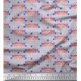 thumbnail image 1 of Soimoi Gray polyester Crepe Fabric Check & Fox Folk Art Print Fabric by Yard 52 Inch Wide, 1 of 5
