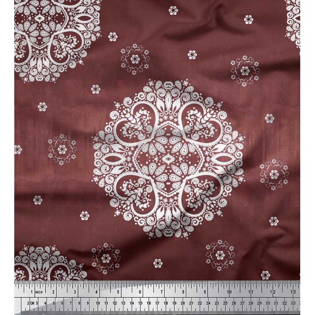 Soimoi Modal Satin Fabric Mandala Decorative Printed Fabric 1 Yard 42 Inch Wide
