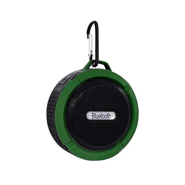 Portables Haut-parleurs Bluetooth Haut-Parleur de Douche Bluetooth Portable avec Indice d'Étanchéité IP65, Illustré en Vert avec une grille Noire et un Mousqueton pour une Fixation Facile. Ce Haut-Parleur Sans Fil d'Extérieur Doté d'Un microphone Intégré, d'Une Puissance de Sortie de 5 W et d'Une Connectivité Bluetooth 5.0 pour une Connexion stable jusqu'à 10 M. Compact et Léger, Il Est Idéal pour les Activités de Plein Air comme le camping, la Randonnée et l'Utilisation au Bord de la Piscine. Comprend une Lanière pour la Portabilité.