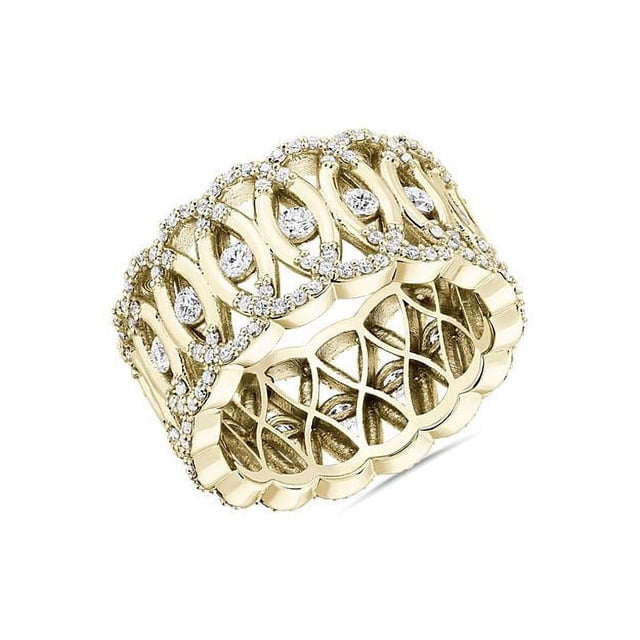 1,00 Ct T.p. Rond Naturel Diamond Dernier Design Alliance Éternité pour Femmes en Or Jaune Massif 18K Taille 8