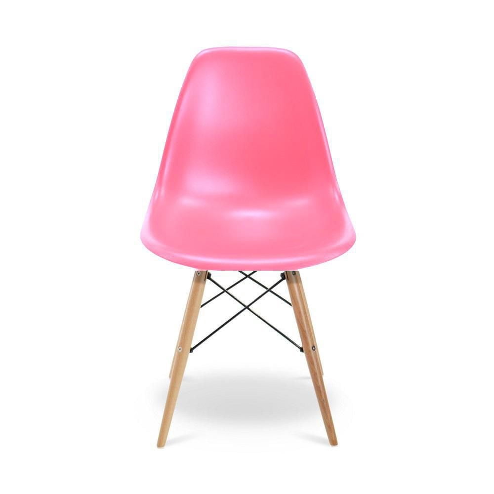 Chaise Eiffel rose avec pieds en bois naturel, chaise idéale pour salle à manger, cuisine, salon
