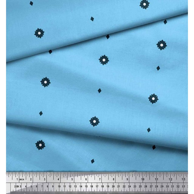 Soimoi Blue Poly Georgette Fabric Butidar Jamdani Print Sewing Fabric Yard 42 Inch Wide