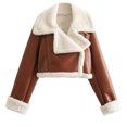 thumbnail image 1 of DPTALR Women's Lamb Hair Short Coat Zipper Motorcycle Style Jacket, 1 of 3