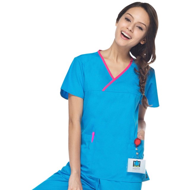 Maevn Womens Core Contrast Mock Wrap TopMalibu Blue, XX-Large
