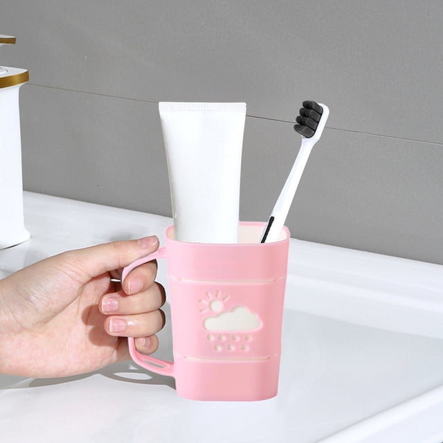 Bathroom Mouthwash Cup Cute Couple Toothbrush Cup Rain Pattern Handle Plastic Toothbrush Cup