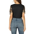thumbnail image 3 of INSPIRE CHIC Women's Metallic Pattern Short Sleeves Party Crop T-Shirt L Black, 3 of 8