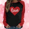 thumbnail image 1 of Qertyioot Chandail Cœur d'Amour Saint-Valentin Grande Taille, Haut à Manches Longues pour Femme à Col Rond, Haut Décontracté Raglan à Panneaux Contrastés de Couleur, Coupe Ample, Imprimé, Blouse à Manches Longues à Col Rond, 1 of 6