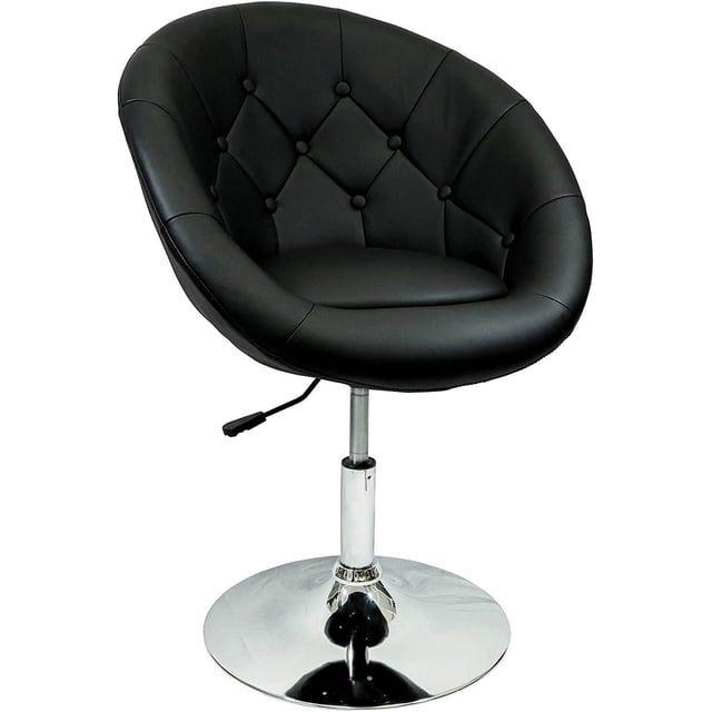 Nicer Furniture Tabouret de Bar de Loisirs Arrondi Noir avec Rembourrage en Vinyle Similicuir Capitonné à Boutons, Dossier Arrondi Servant d'Accoudoirs, Levier à Hauteur Réglable et base Piédestal Chromée avec Pivotement à 360 Degrés, Idéal pour les Sièges de Cuisine et de Salle à Manger et Convient aux Sièges d'Espace de Travail Décontractés.