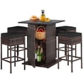 thumbnail image 1 of Costway Patiojoy Ensemble de 5 Pcs en Rotin pour Patio avec Table de Bar et Tabouret, Étagère de Rangement Dissimulée, Coussin, Noir, 1 of 10