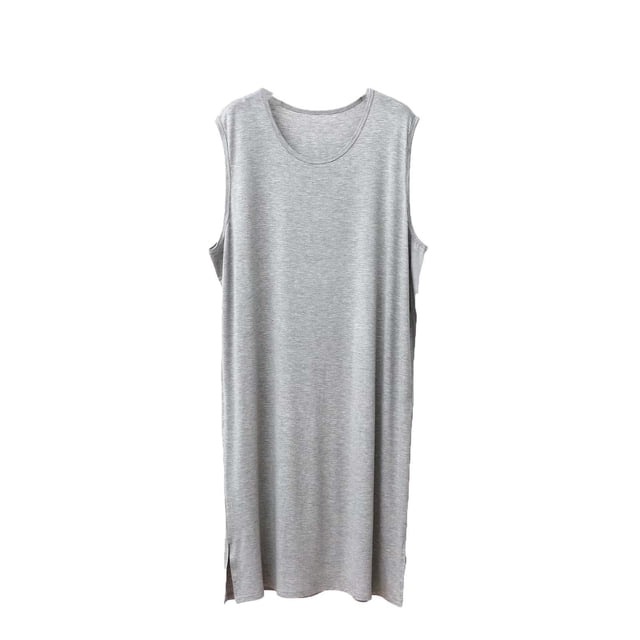 Floleo Robe de Nuit Sans Manches à Col Rond pour Homme, Douce et Confortable, Tenue d'Intérieur, Coupe Ample, Respirante, Légère, Peignoir Décontracté, Mode, Vêtement de Nuit (Beige, G)