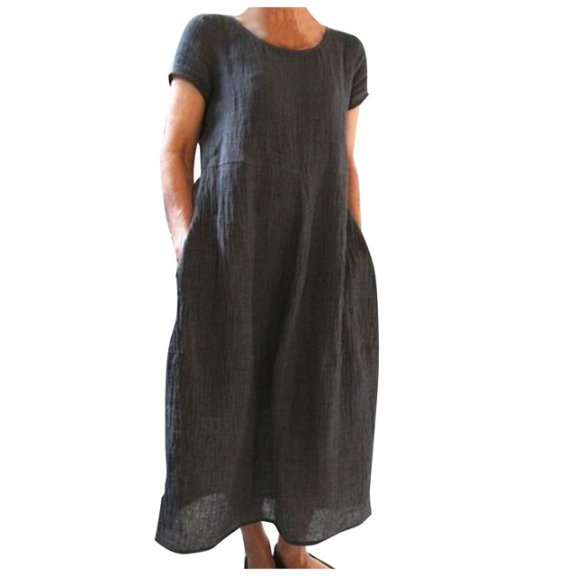 Kcodviy Robes d'Été pour Femmes Confortables et Amples, Couleur Unie, Manches Courtes, Robes d'Été pour Femmes, Robe Longue Décontractée