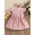 thumbnail image 3 of Honganda Girl Round Neck Dress, Children Solid Color Fly Sleeve Skirt Hairpin, 3 of 9