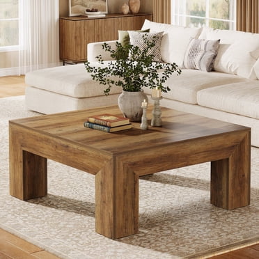 Fnova Table Basse Carrée de 39,4 Pouces, Table de Cocktail Centrale en Bois Style Ferme avec Pieds en Bois Robustes pour Salon, Assemblage Facile